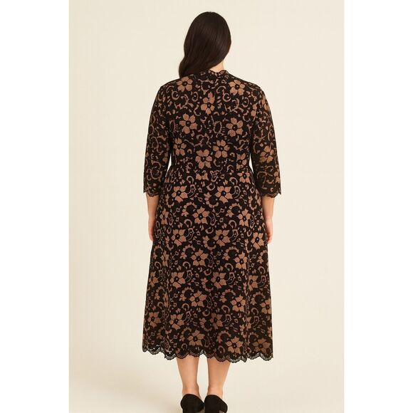 Kiyonna 2X Plus Lace Midi Dress Black Nude Floral Overlay Cocktail Party Evening - Picture 4 of 5